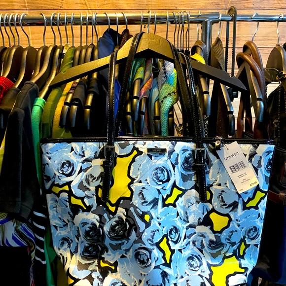 Nine West Blue Rose Floral Bag 16” x 10” x 5” • (See Description) - Picture 7 of 10